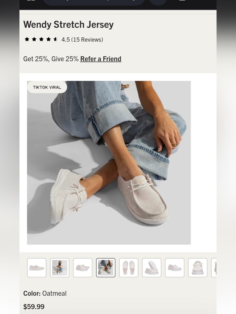 Hey Dude Womens Cream Wendy Stretch Jersey Slip-On Shoes - Picture 4 of 5